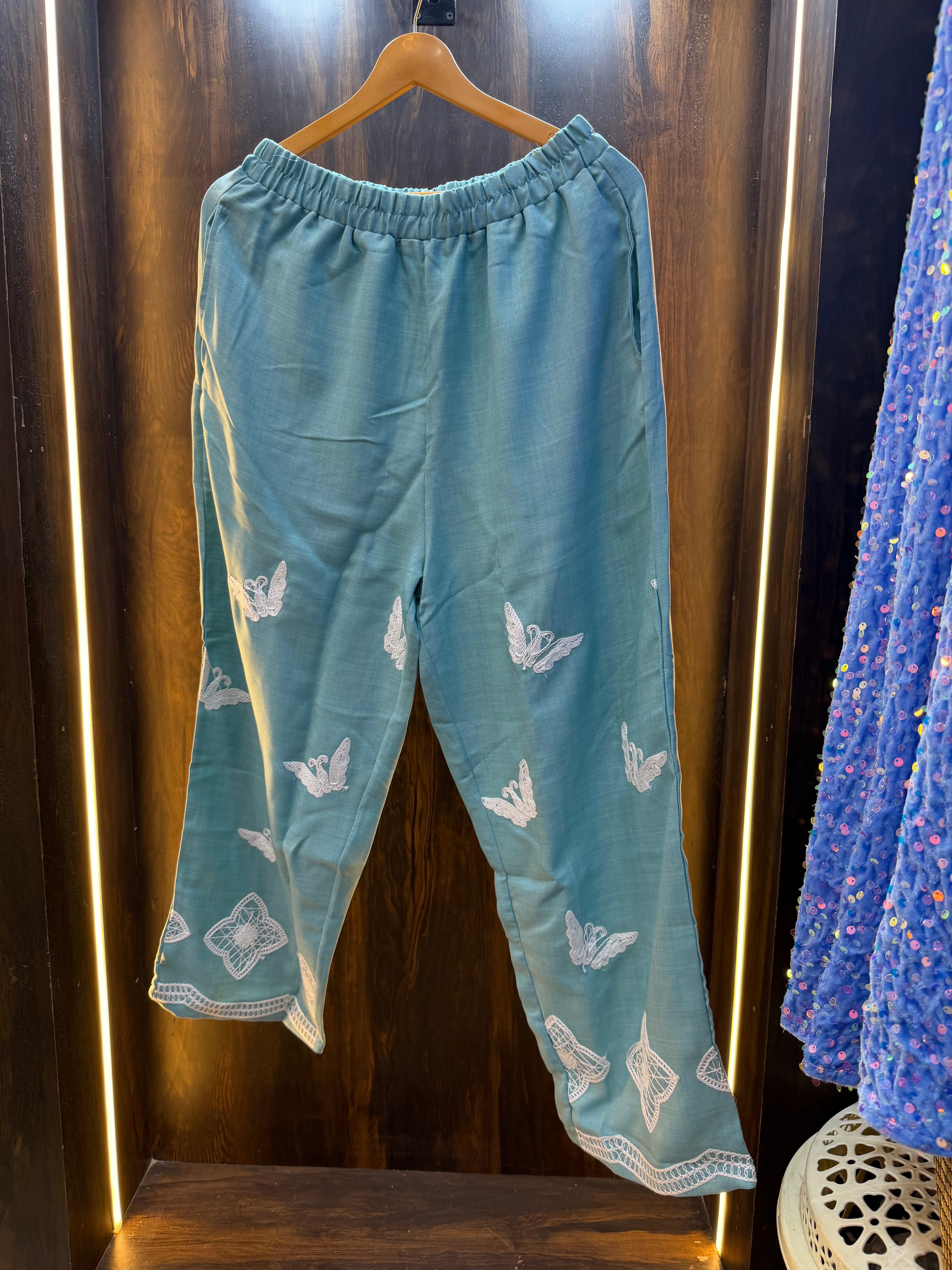 Sky Blue White Butterfly Embroidered Co-ord set