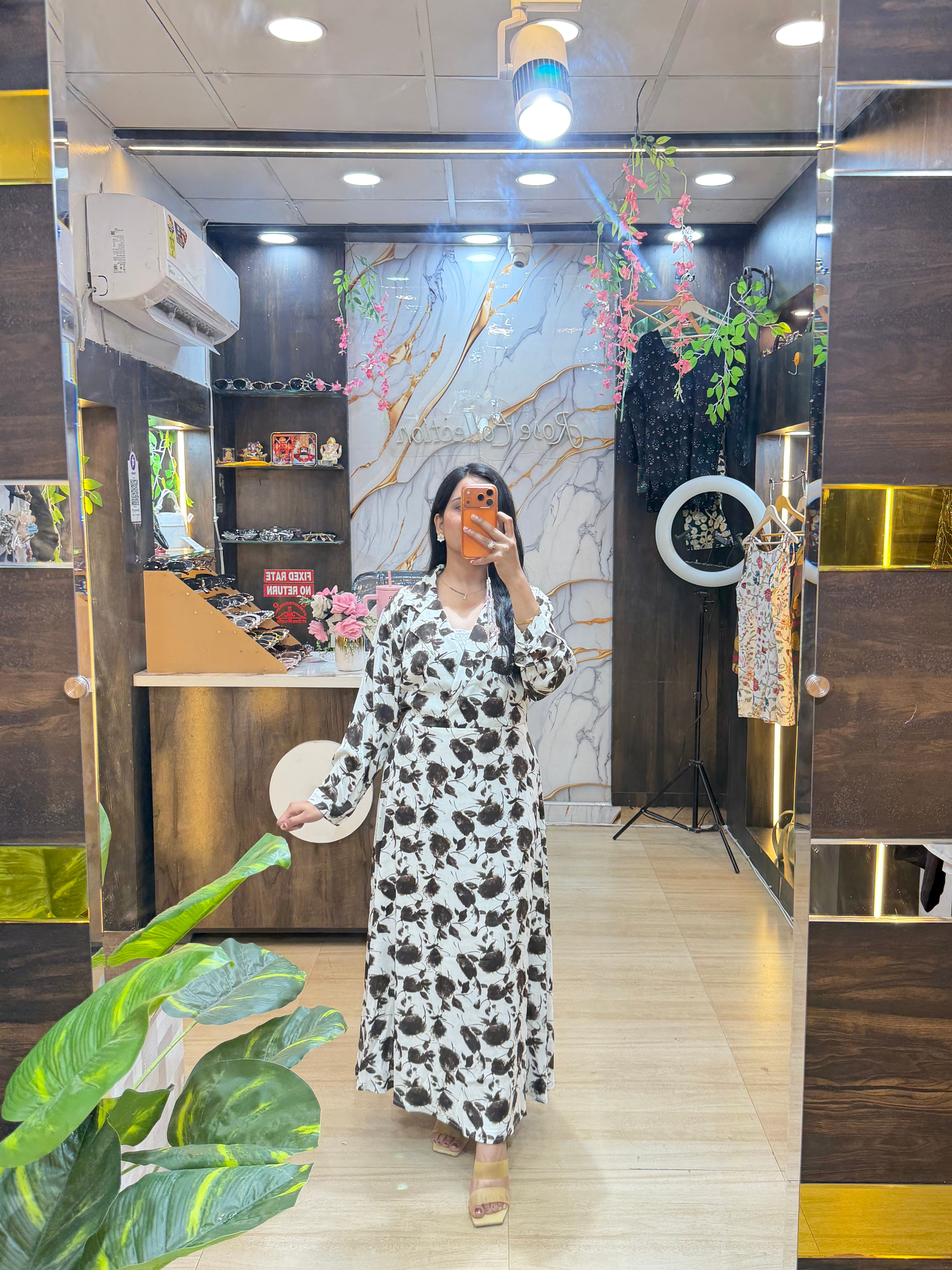 Brown Flower Printed Dress