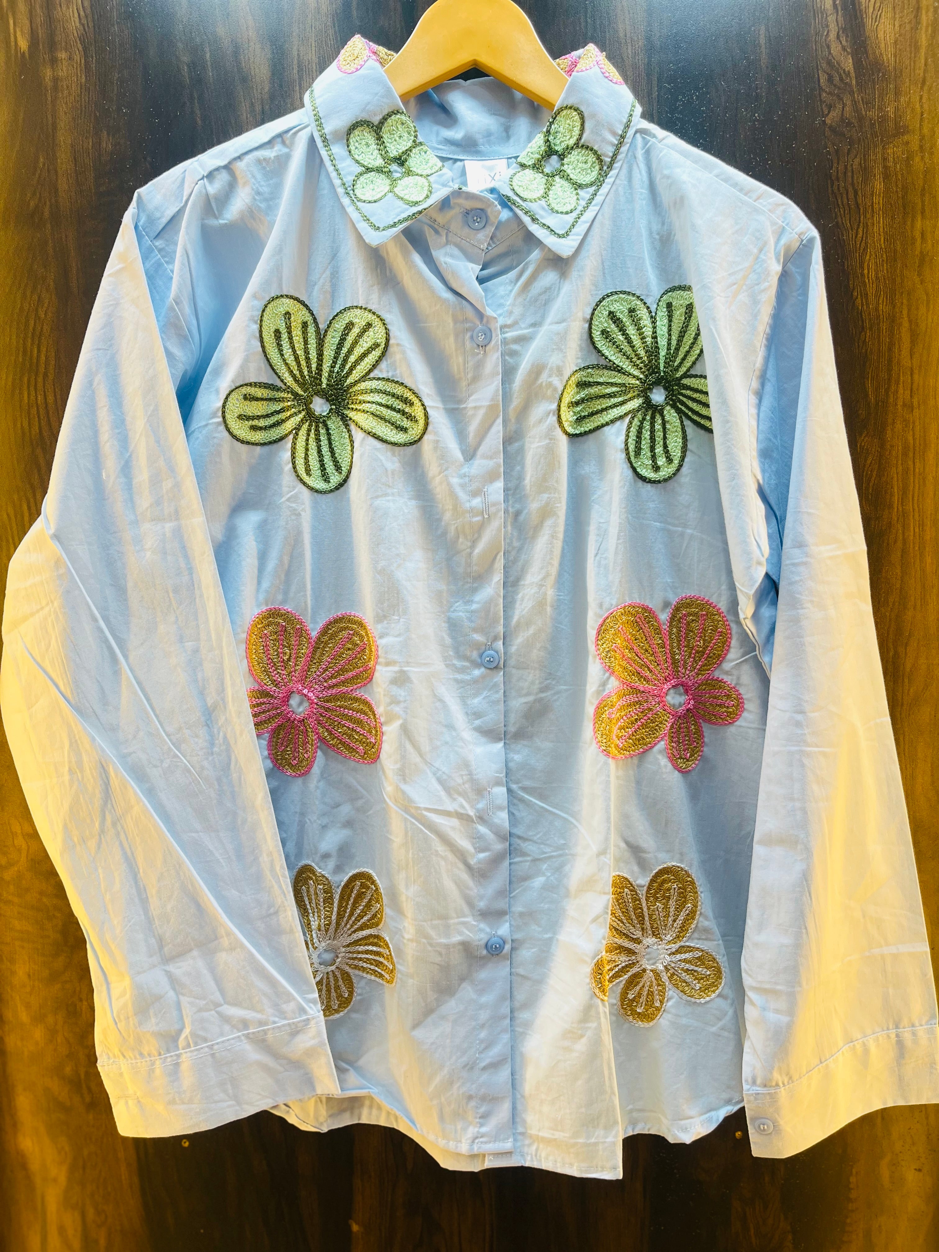 Flower Embroidered Shirt