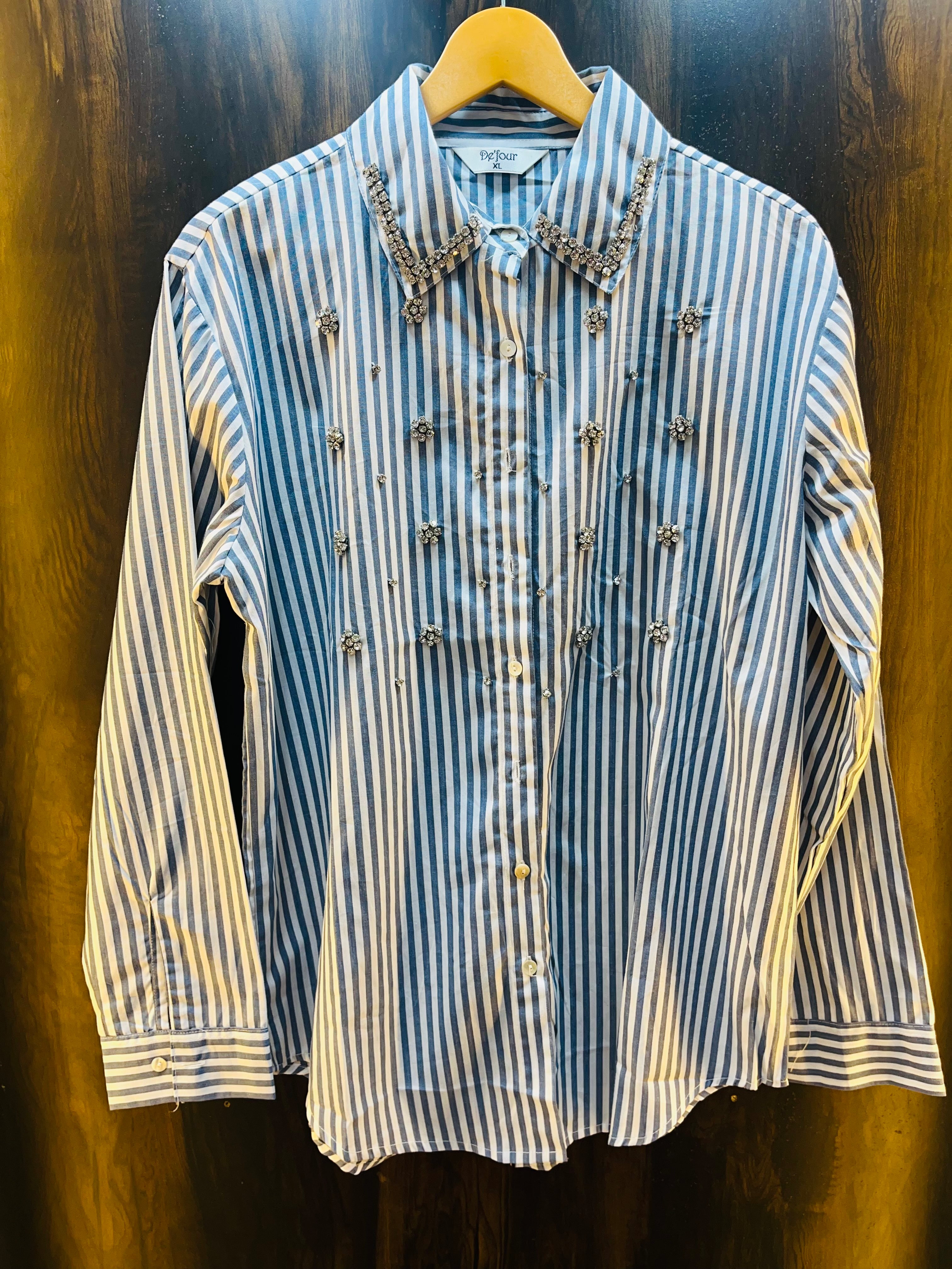 Stripes Stone Work Premium Imported Shirt