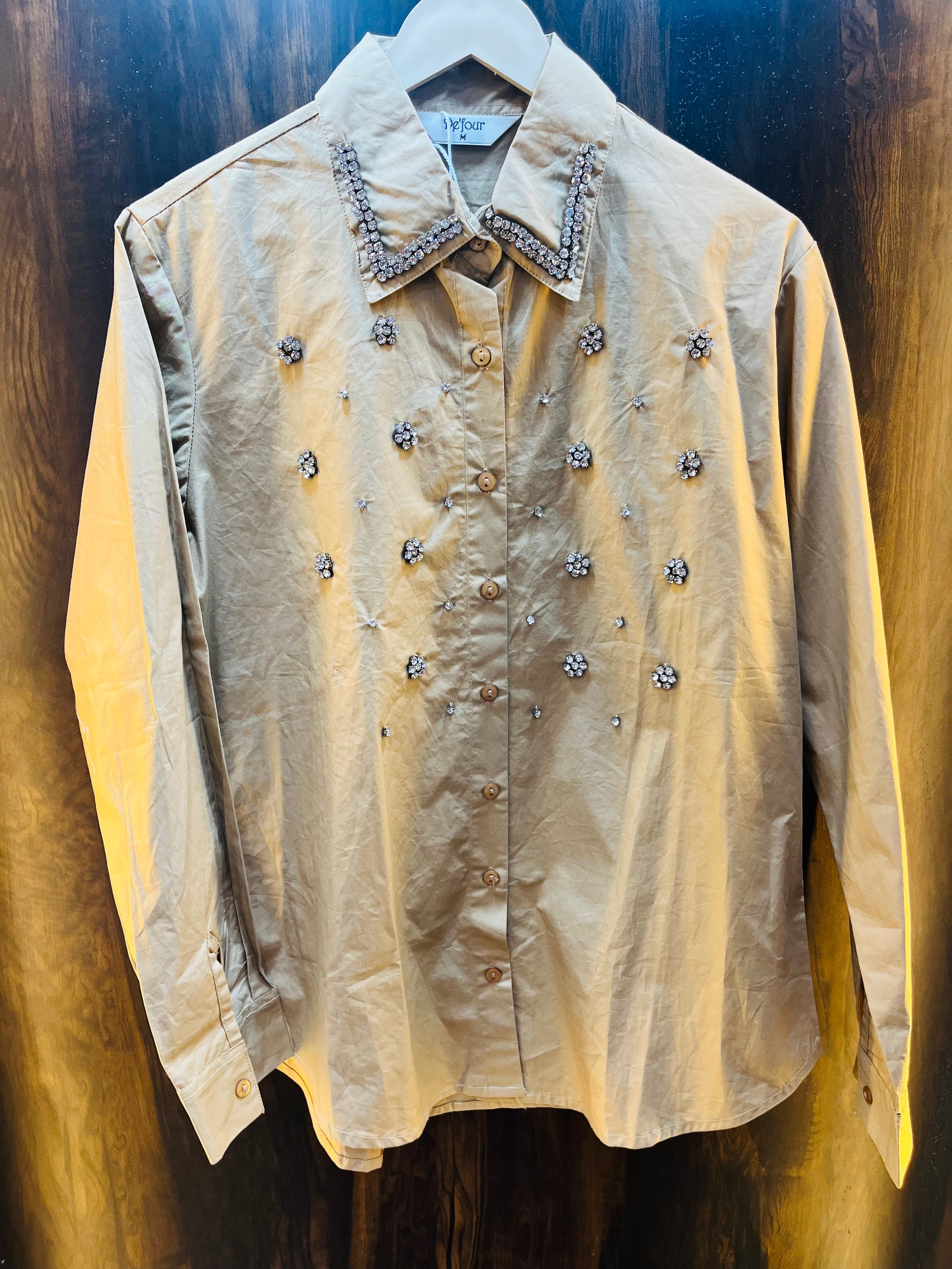 Stripes Stone Work Premium Imported Shirt