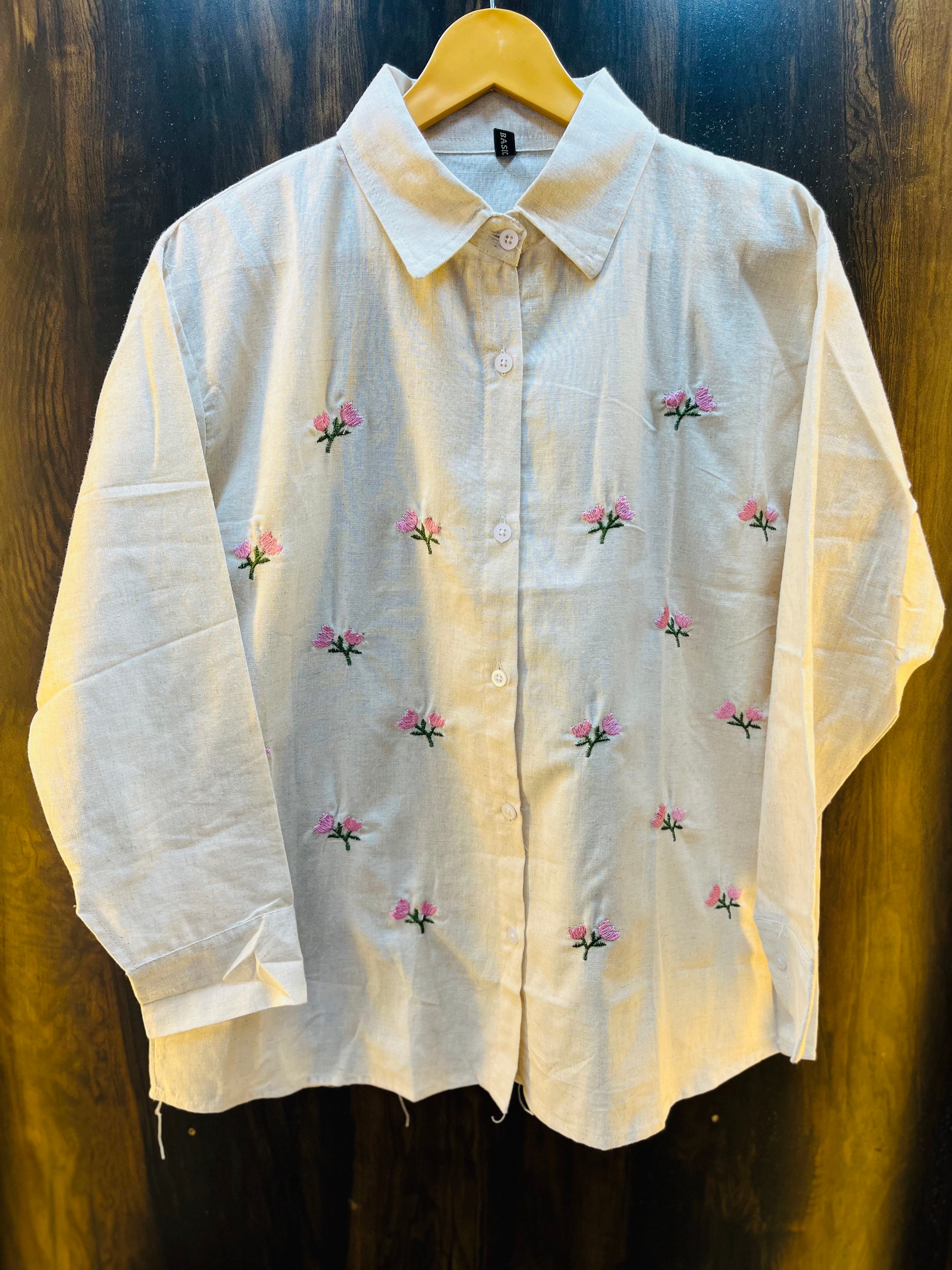 Flower Embroidered Shirt