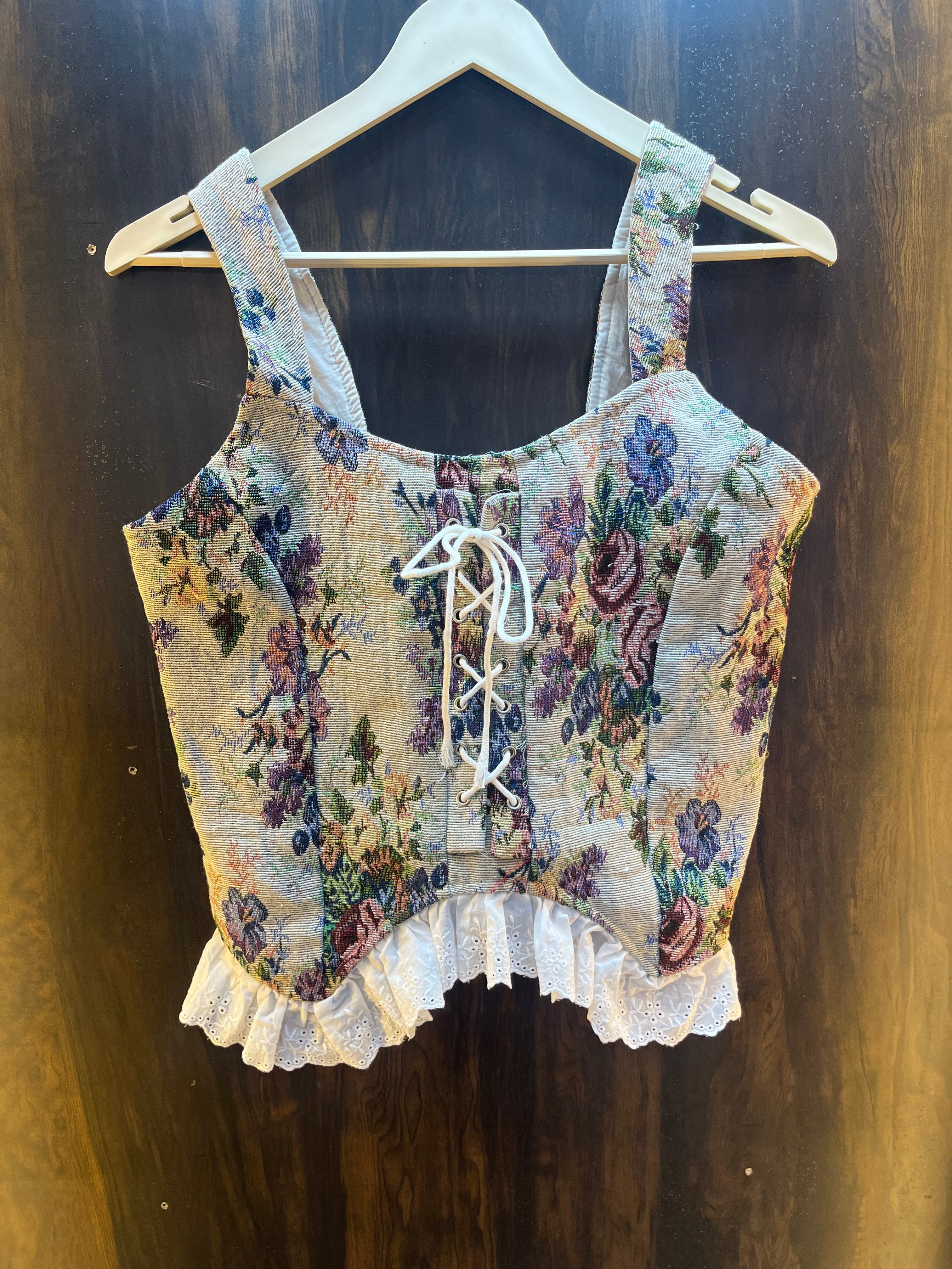 Retro Vintage Victorian Printed Bustier Renaissance Crop Top Corset