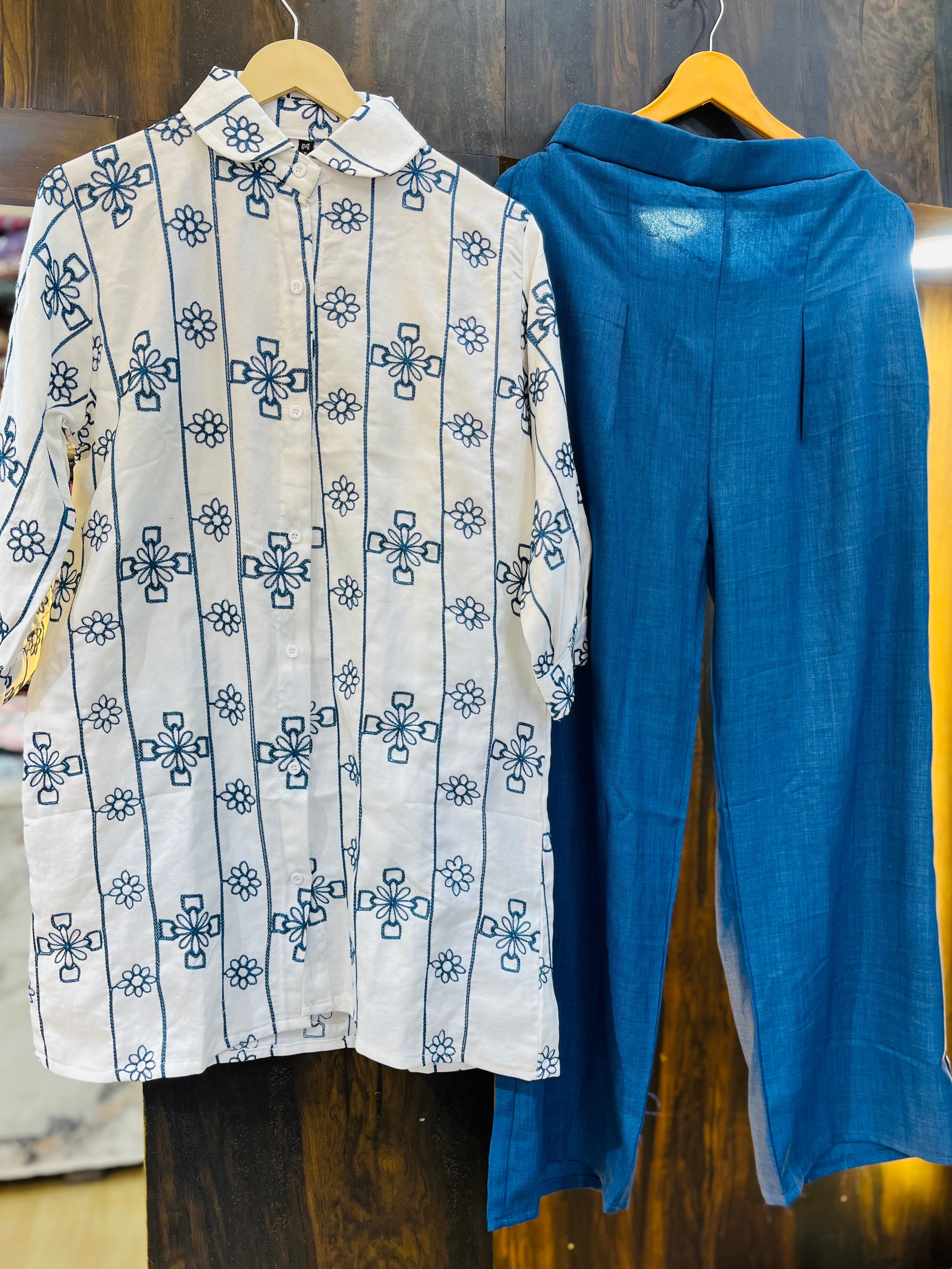 Blue Embroidered Co-ord Set