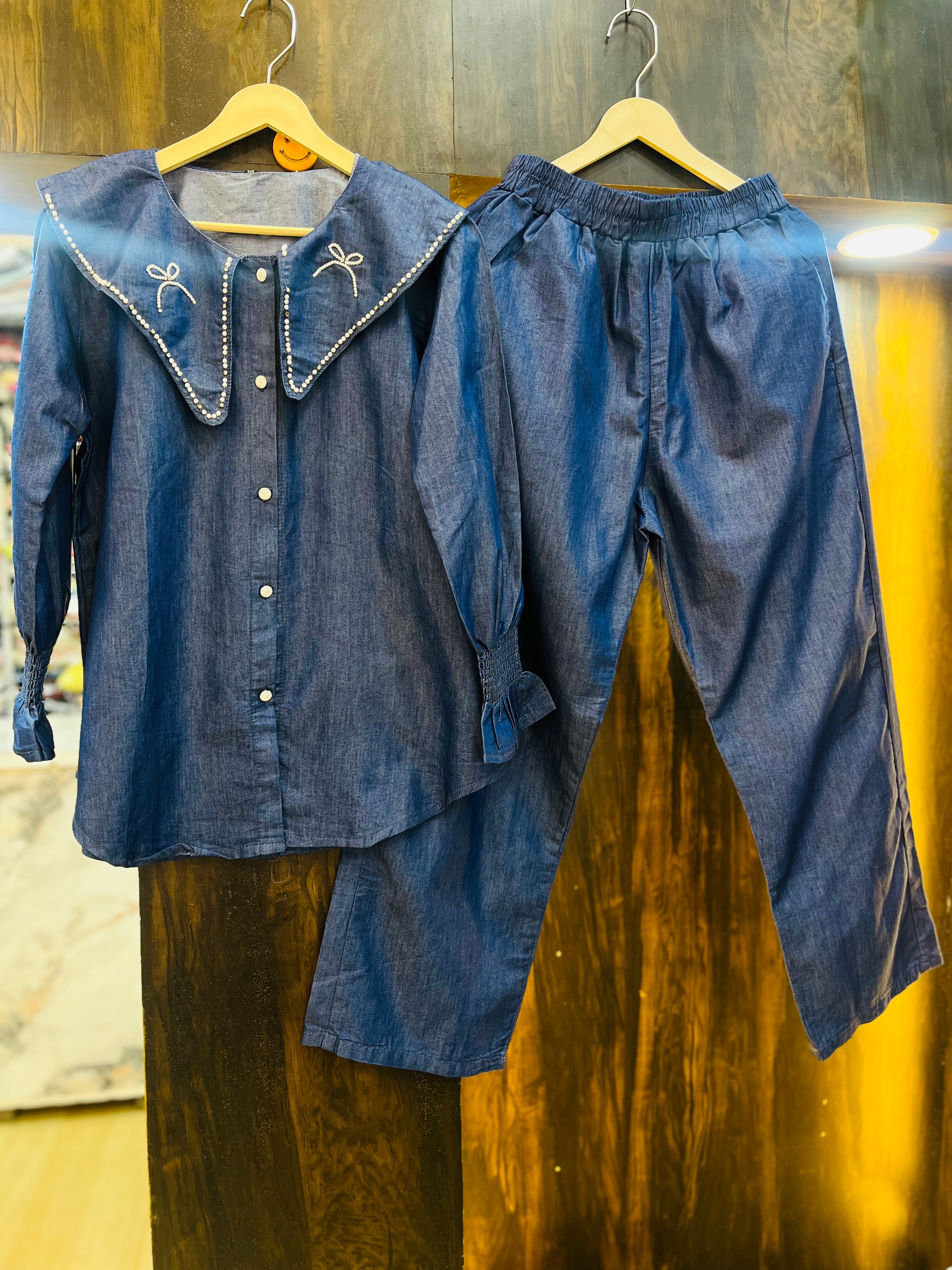 Pearl Work Coller Pattern Co-ord Set