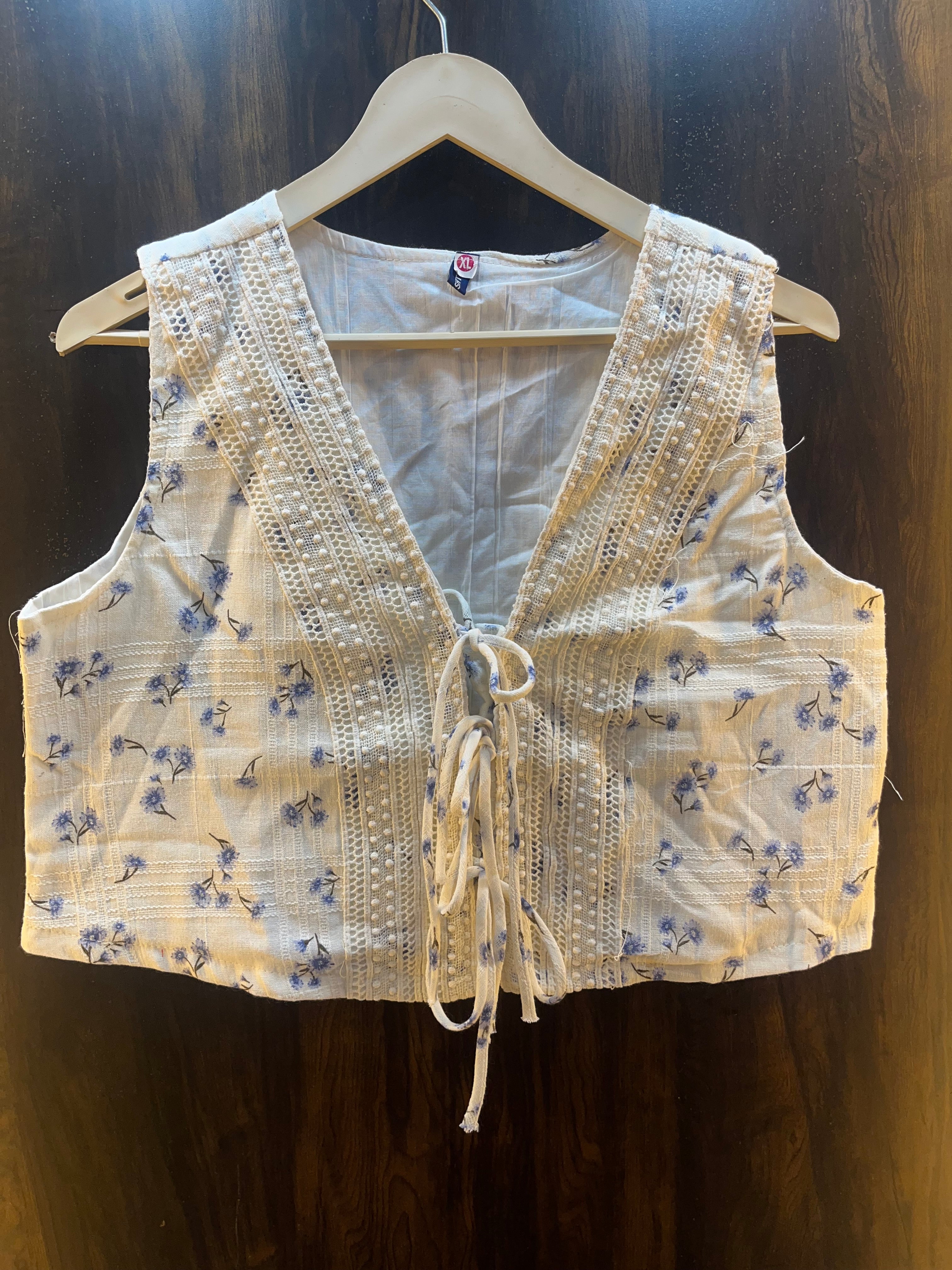 White Nd Blue Floral Print Corset Top