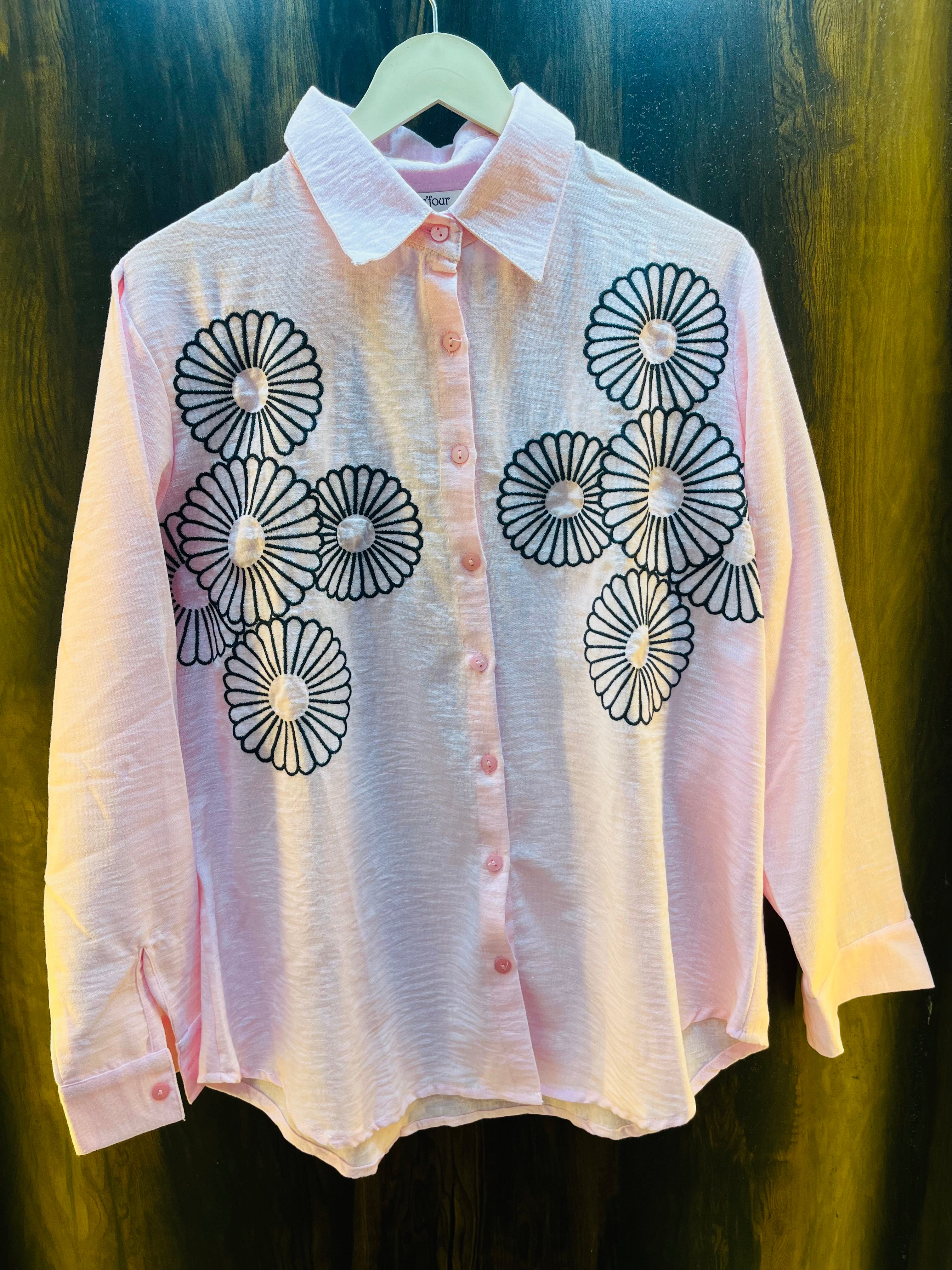 Black Flower Embroidered Shirt