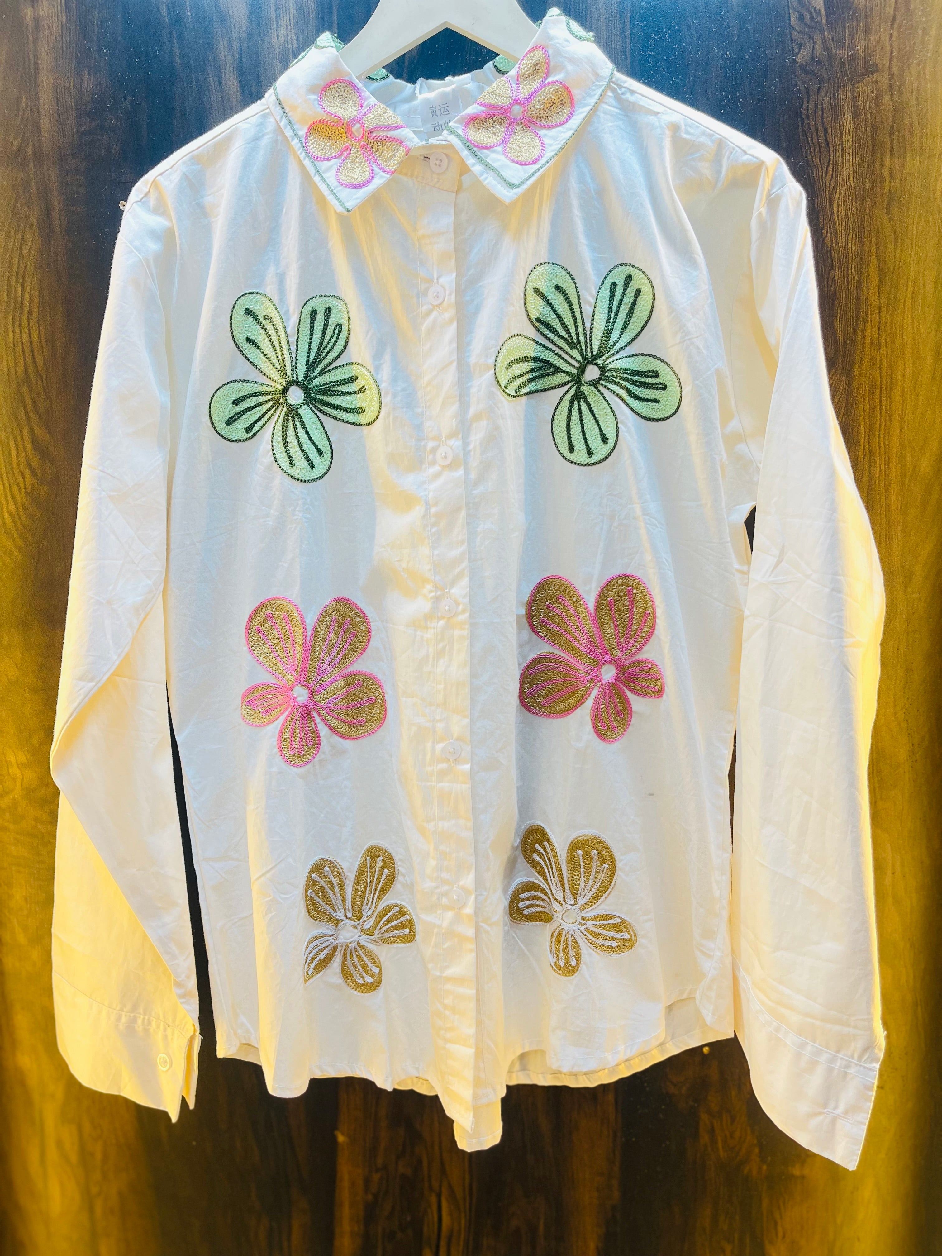 Flower Embroidered Shirt