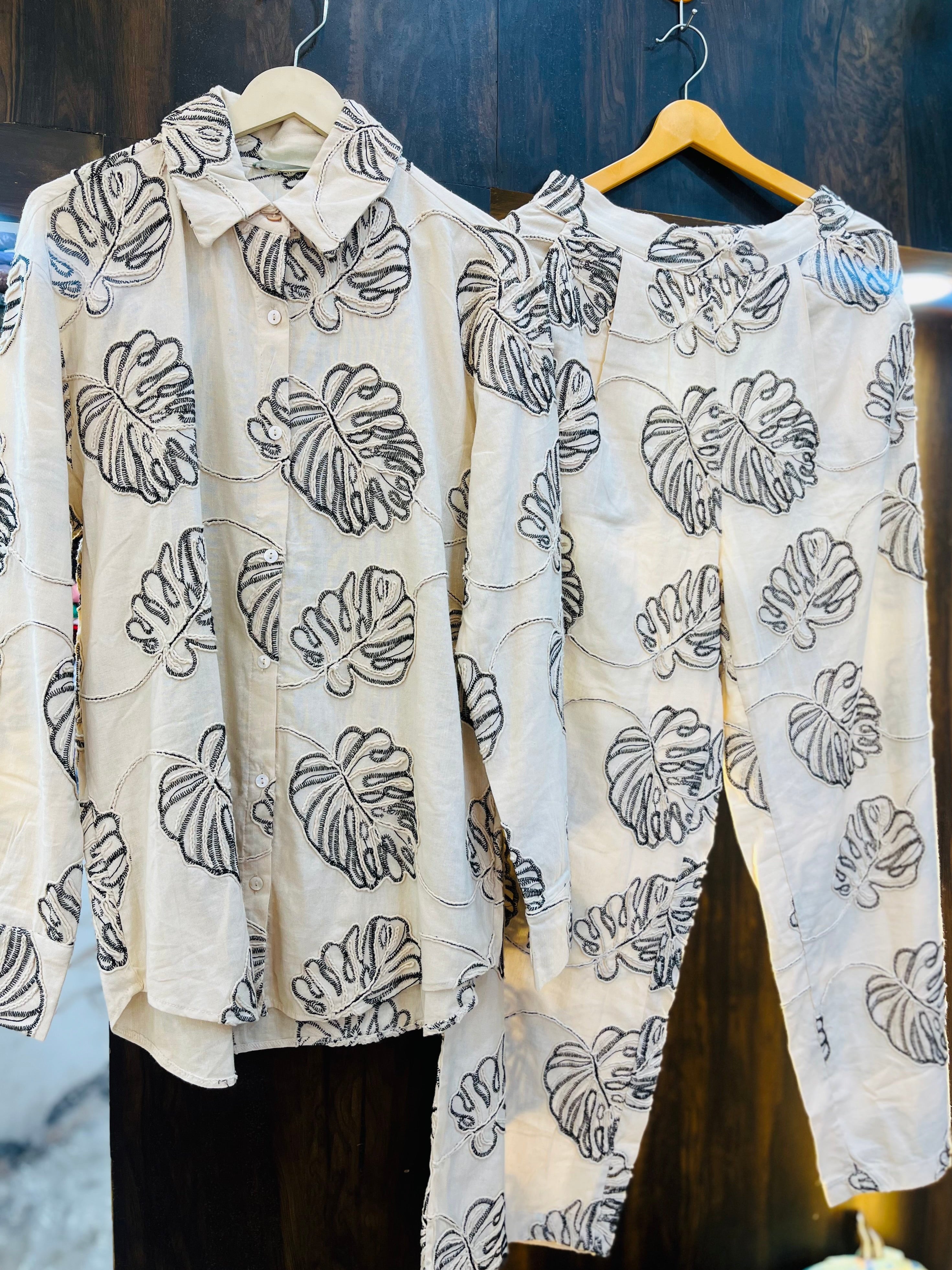 Beige Co-ord Black Leaf Co-ord Set