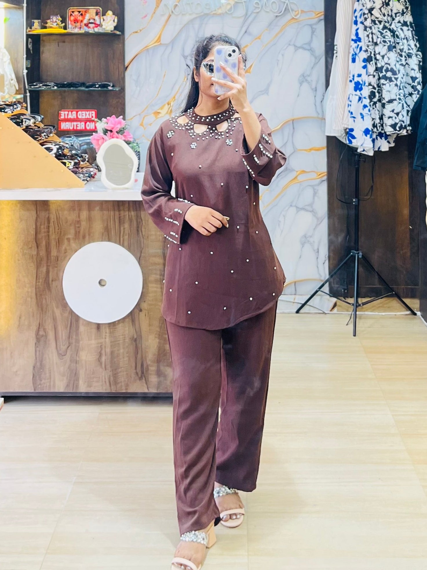 Cut Work Neck Pearl Work Co-ord Set