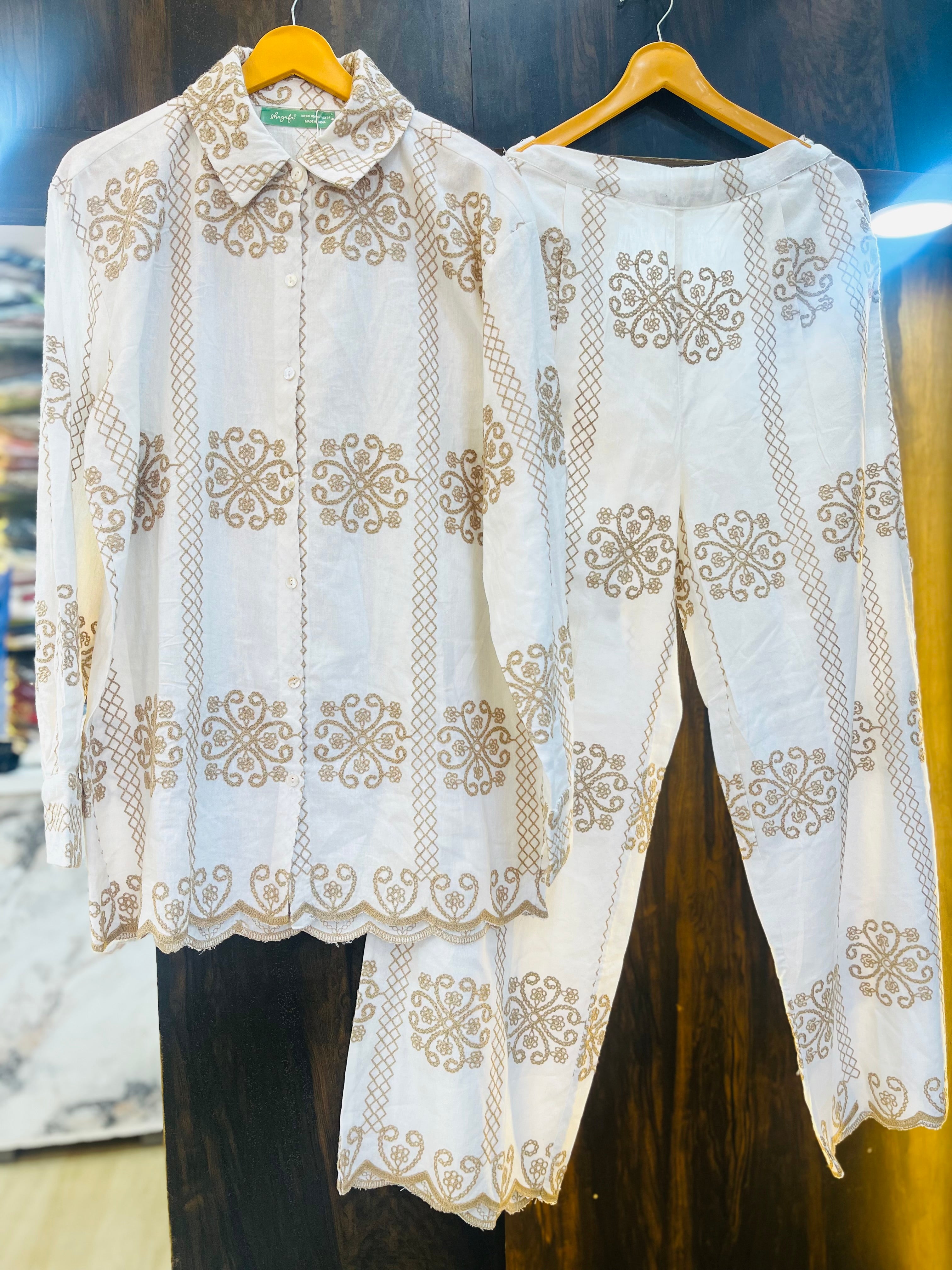 Beige Embroidered Co-ord Set