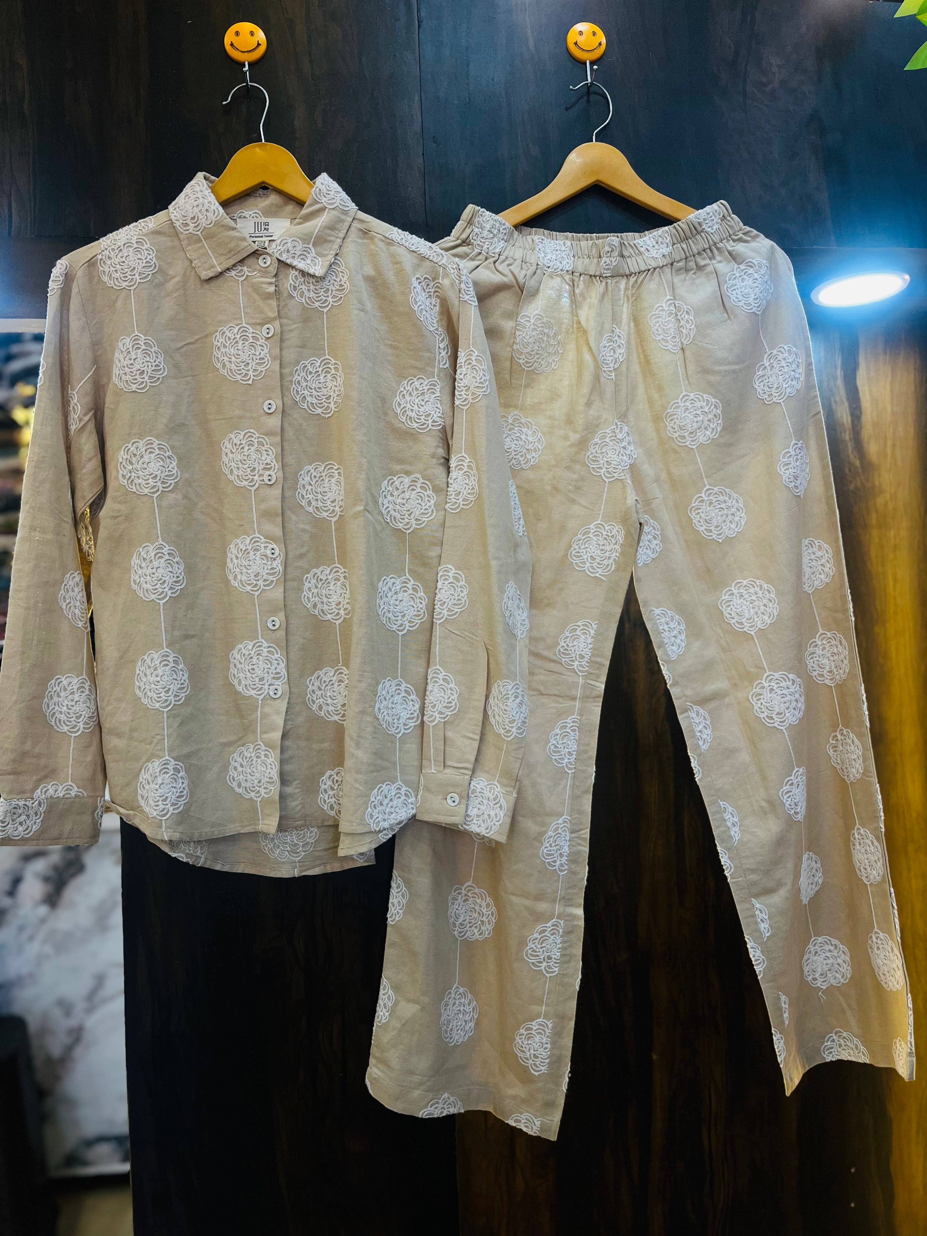 White Flower Embroidered Co-ord Set
